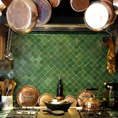 Emerald Diamond Tile Backsplash Adds Jewel-Toned Color
