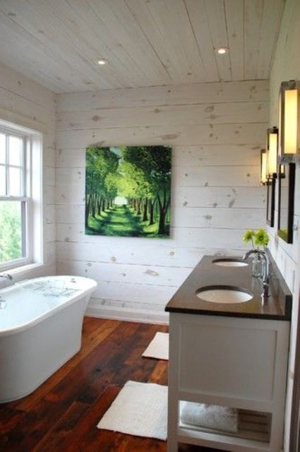 Artful Bathroom Painting Adds Depth to Whitewashed Walls