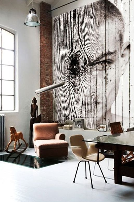 Oversized Wood Grain Mural Creates Dramatic Focal Point