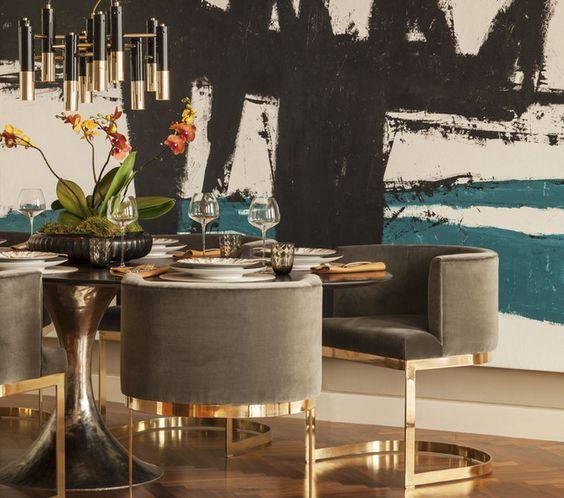 Velvet Chairs with Gold Bases Add Glamour