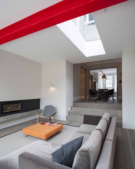 Bold Red Beam Adds Striking Architectural Interest