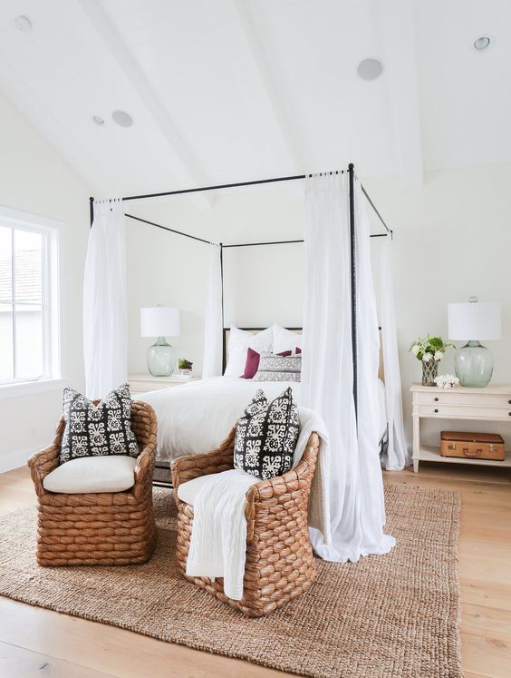 Woven Armchairs That Add Cozy Seating Near Your Canopy Bed
