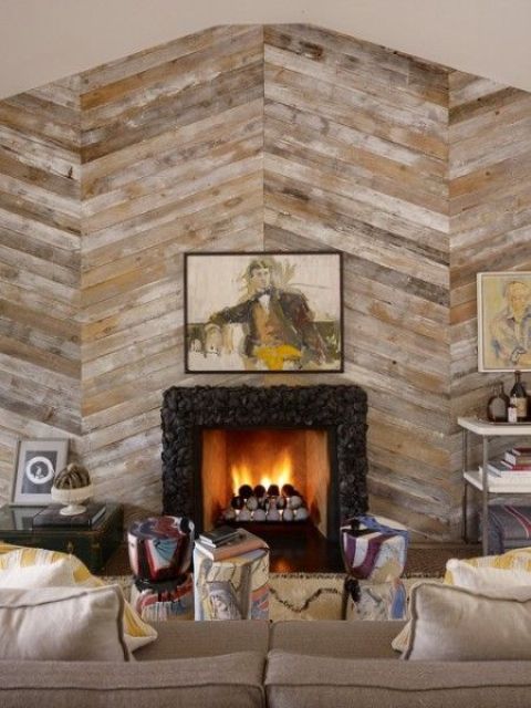 Herringbone Reclaimed Wood Wall for Rustic Texture