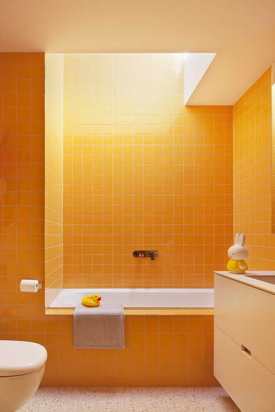 Orange Tile Walls Create a Warm, Sunny Ambiance