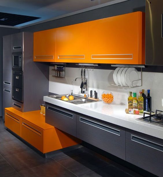 Orange Built-In Bench Adds a Bold Seating Area