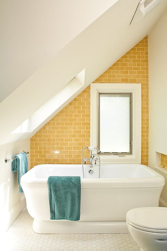 Sunny Yellow Subway Tile Walls Warm Up Your Tub Area