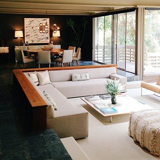 Sectional Sofa With Built-In Wood Armrests