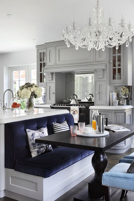 Deep Blue Banquette for a Cozy Kitchen Nook