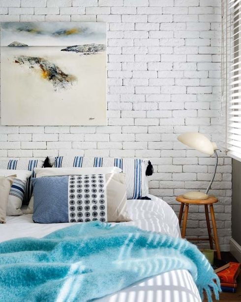 Abstract Coastal Art Adds Serenity Above the Bed