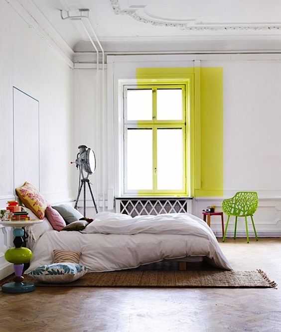Bright Yellow Paint Rectangles Frame Window and Doorways