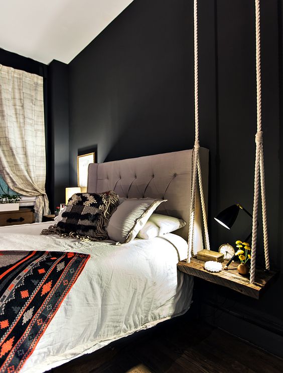 Rustic Wooden Shelf Suspended by Thick Rope