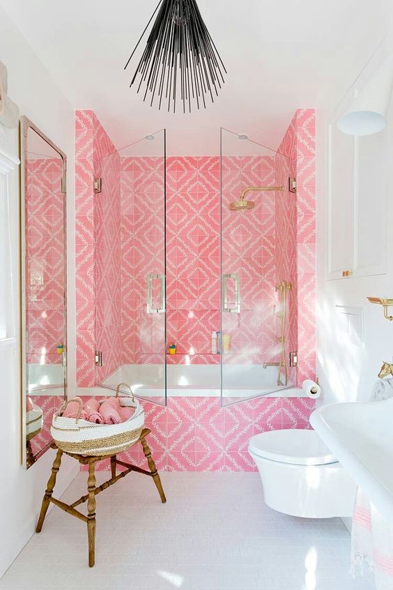 Pink Diamond Pattern Tile for a Playful Statement Wall