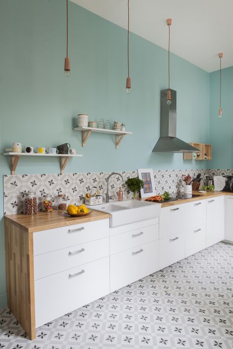 Wooden Countertops Add Warmth to White Cabinets