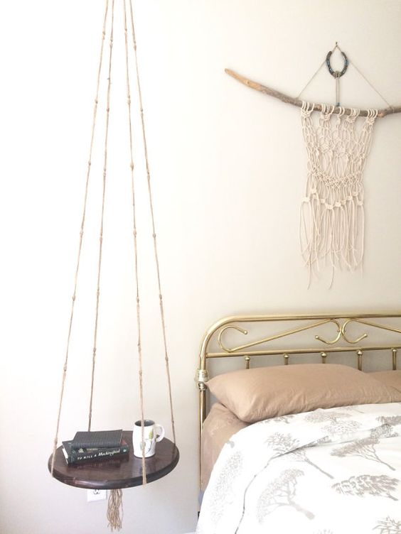 Round Wooden Shelf Hung by Macrame Cords