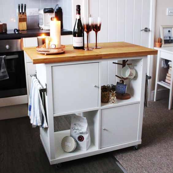 White Kitchen Island With Built-In Mug Rack