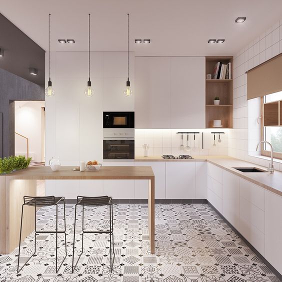 Open Shelving Breaks Up White Cabinetry