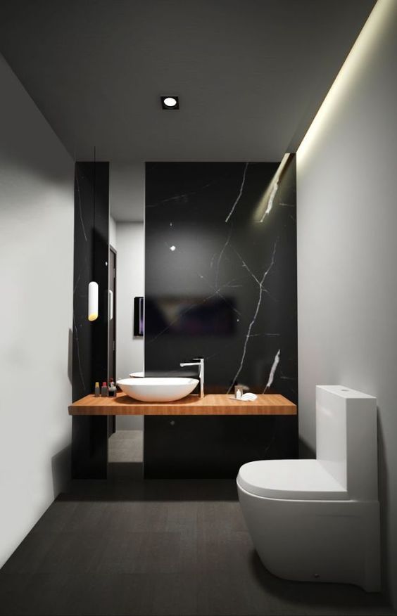 Floating Wood Shelf For A Marble Vanity Top