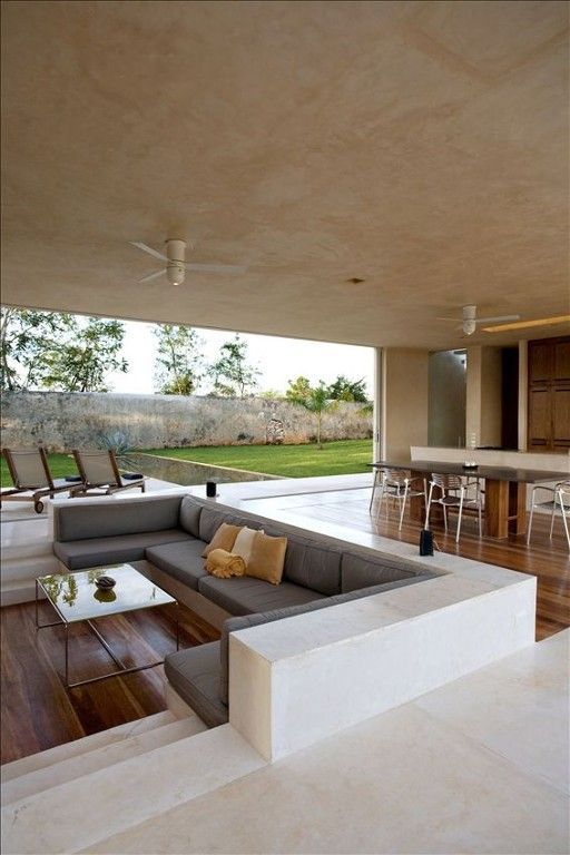 Sunken Seating Area With Built-In White Ledge