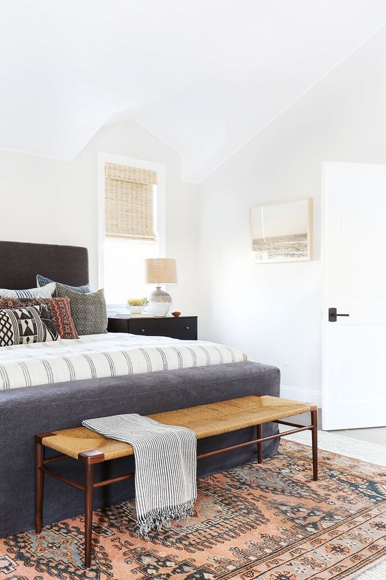 Woven Bench Adds Natural Texture to Bedroom