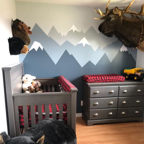 Woodland Nursery Backdrop with Mountain Mural