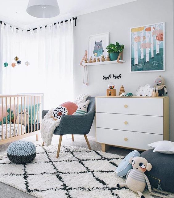 Wall Shelf With Decorative Objects and Plant for Nursery Decor
