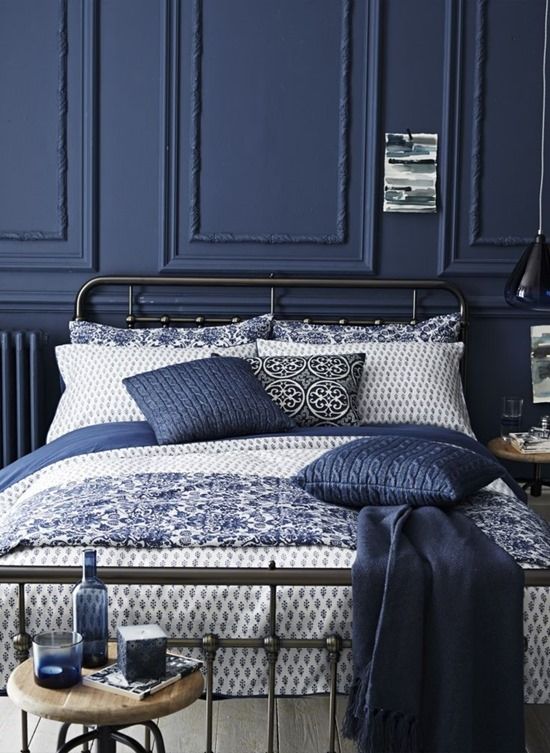 Layer Blue Patterns for Depth on the Bed