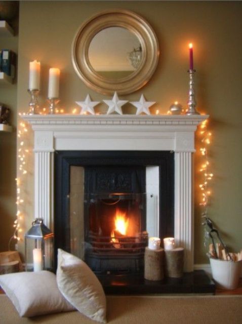 Mantel Stars Add Festive Flair Alongside Twinkling Lights