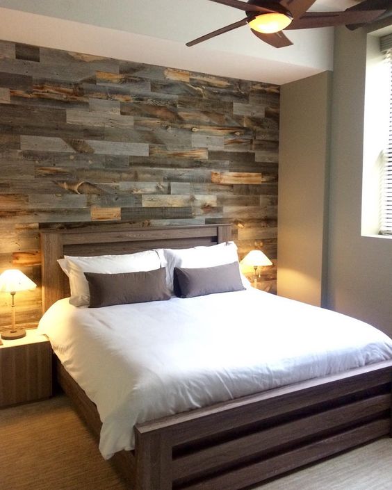 Textured Wood Plank Wall Behind the Bed