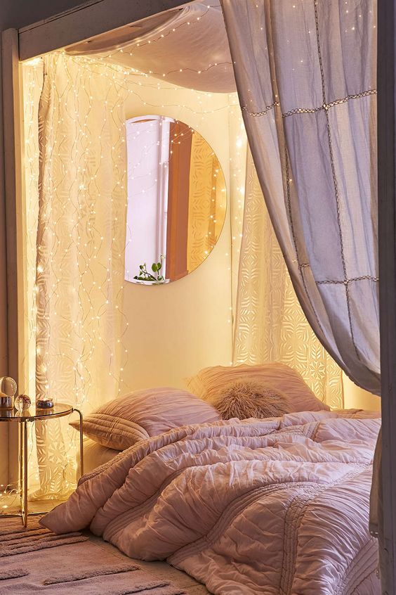 Drape Lights Behind Textured Curtains for a Soft Glow