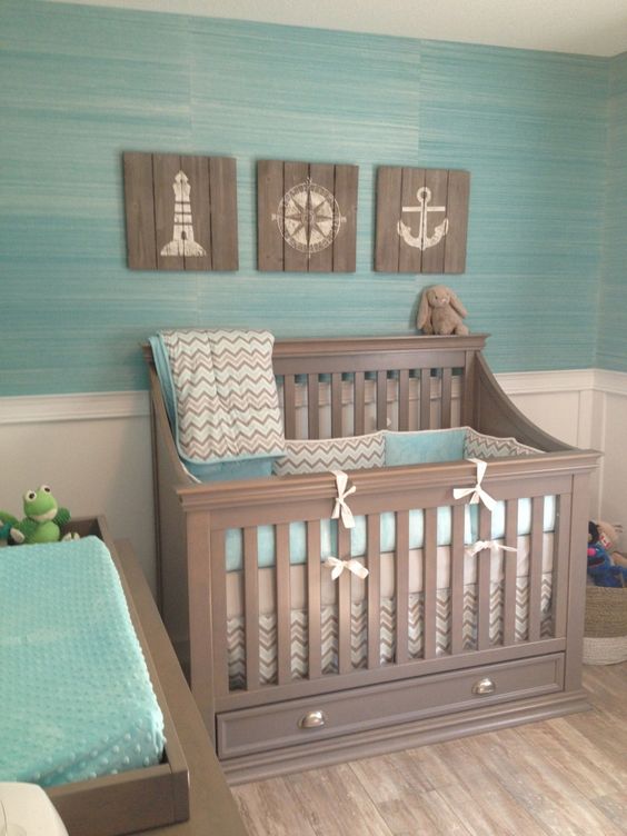Anchor the Nursery Wall with Rustic Wood Panels and Nautical Art