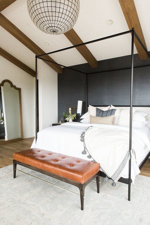 Tufted Leather Bench Adds Warmth to Modern Bedroom