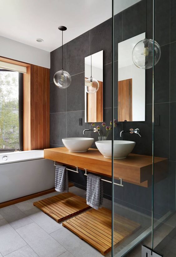 Floating Vanity with Integrated Towel Bars