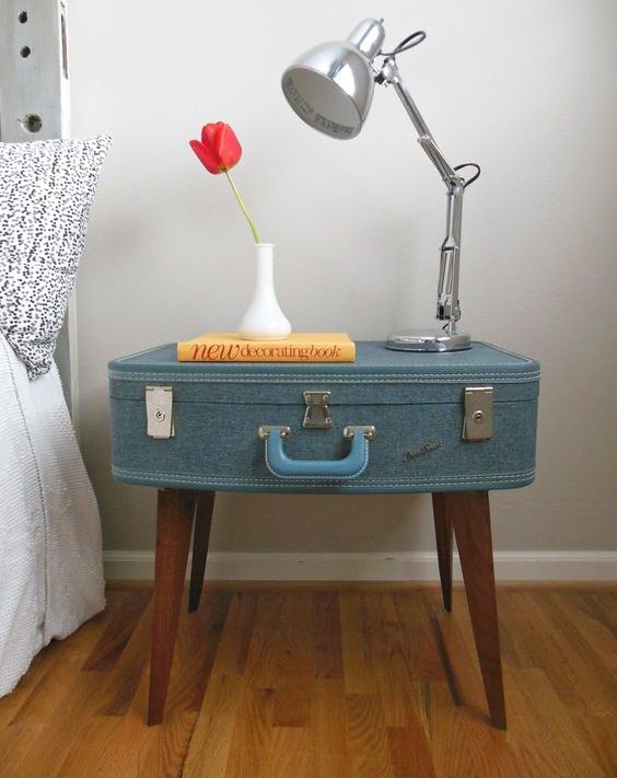 Teal Suitcase Nightstand with Tapered Legs