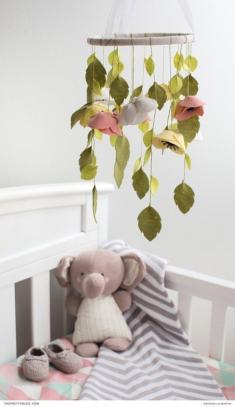 Felt Flower Mobile With Leafy Greenery Adds Whimsy