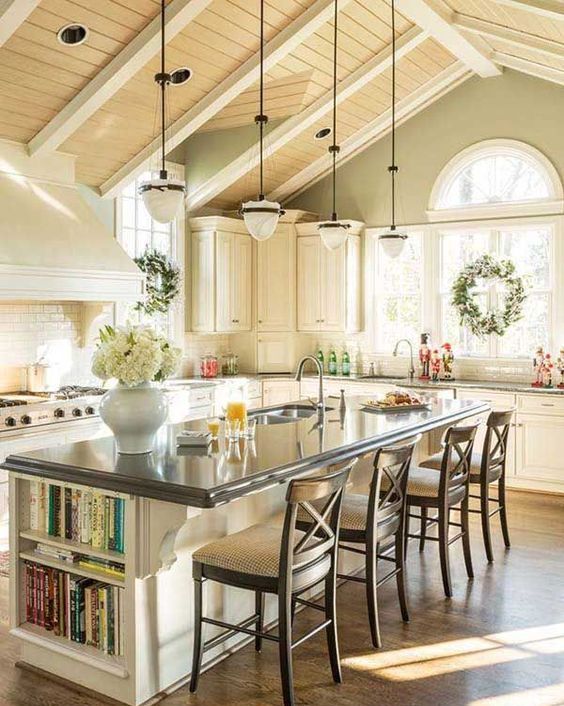 Kitchen Island With Built-In Bookshelves for Easy Access