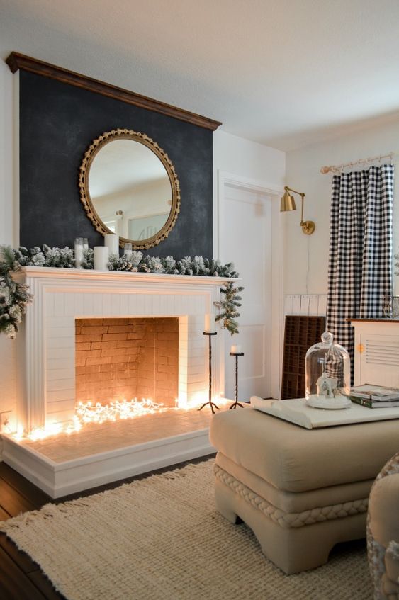 Fireplace Hearth Filled With Twinkling Lights