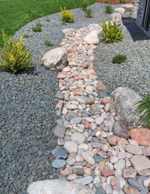 Form a Naturalistic Dry Creek Bed with Mixed Color River Stones
