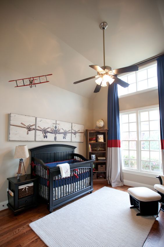 Vintage Airplane Triptych Art Above the Crib