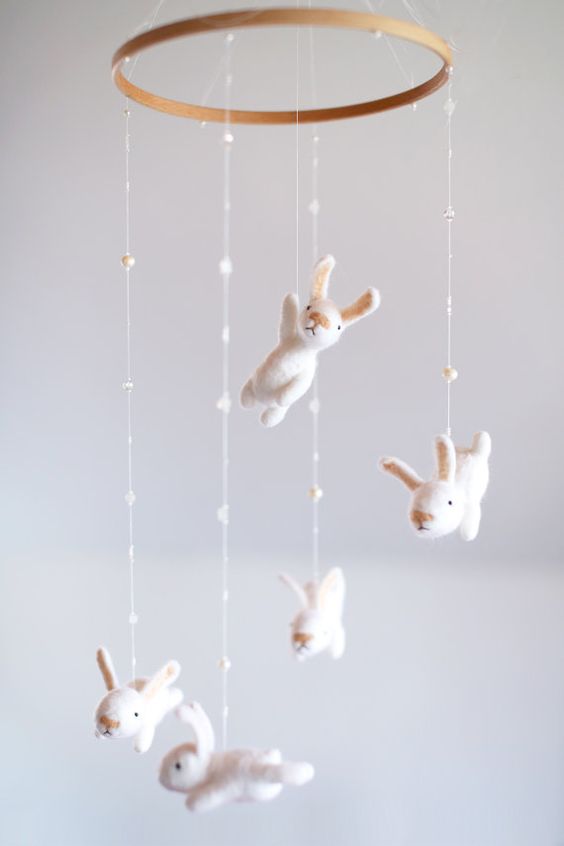 Felt Bunnies Drift on Delicate Beaded Strands