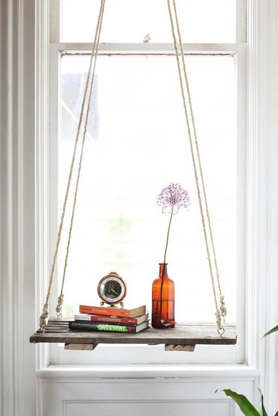 Reclaimed Wood Shelf Hung by Rope