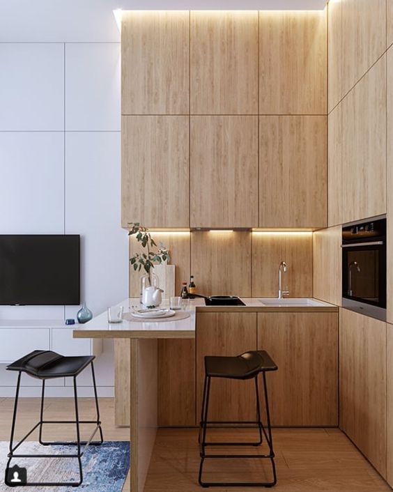 Wood-Grain Cabinets with Integrated LED Lighting