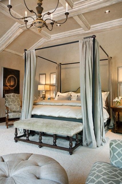 Ground Your Canopy Bed with a Velvet Bench