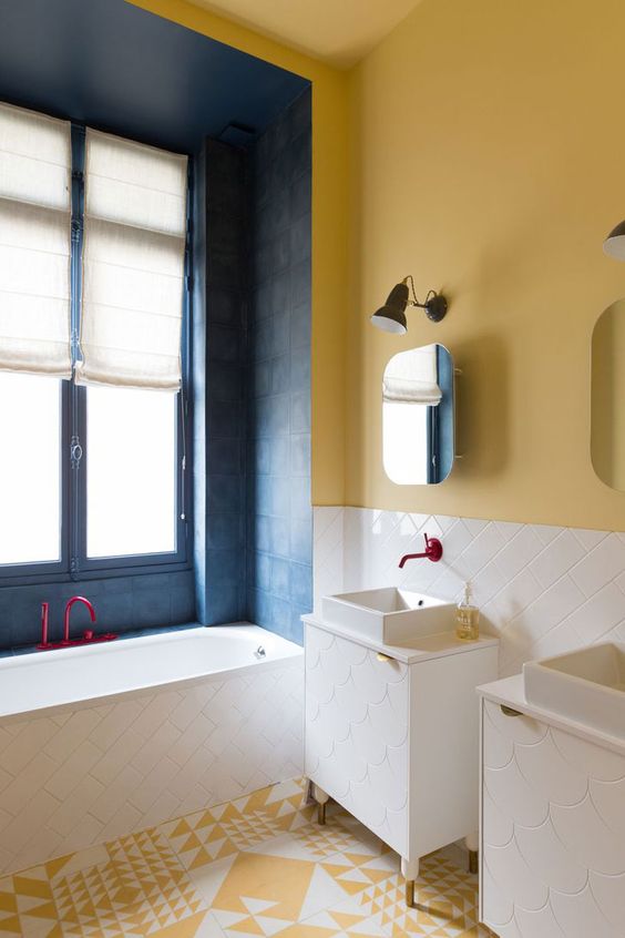 Yellow Geometric Floor Tiles Add Playful Pattern