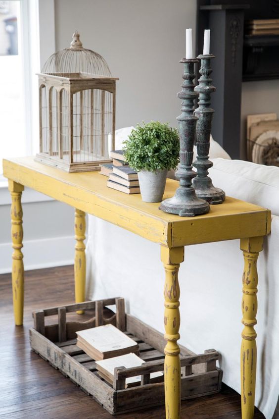 Distressed Yellow Console Table For A Pop Of Color