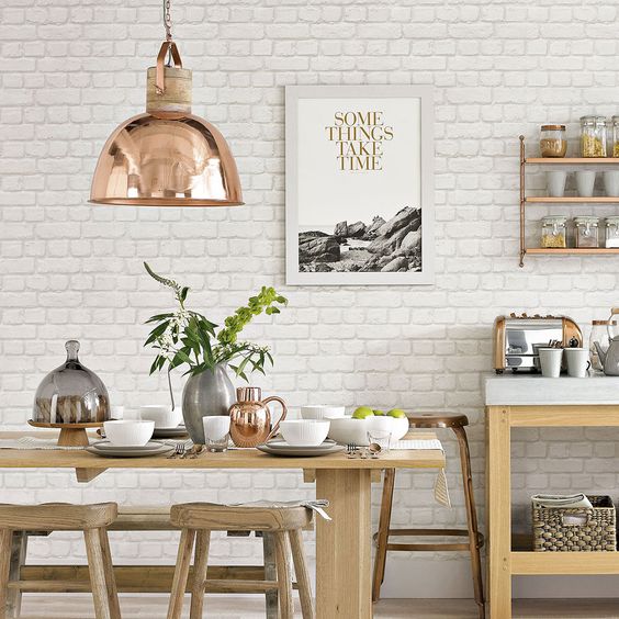 Copper Pendant Light With Wood Accent Adds Warmth