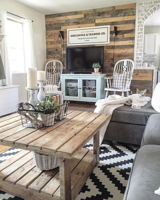 Rustic Pallet Coffee Table With Woven Basket Storage