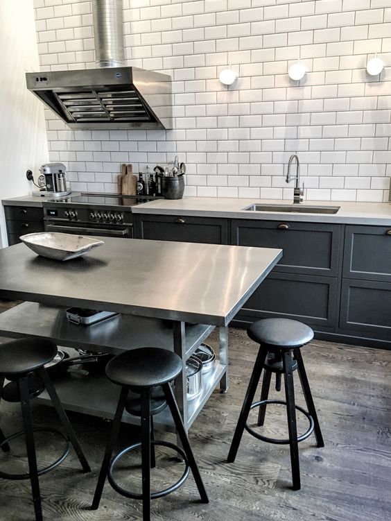 Keep Cookware Handy with a Stainless Steel Island and Open Shelving