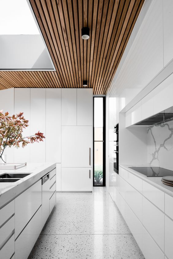 Slatted Wood Ceiling Adds Warm Texture