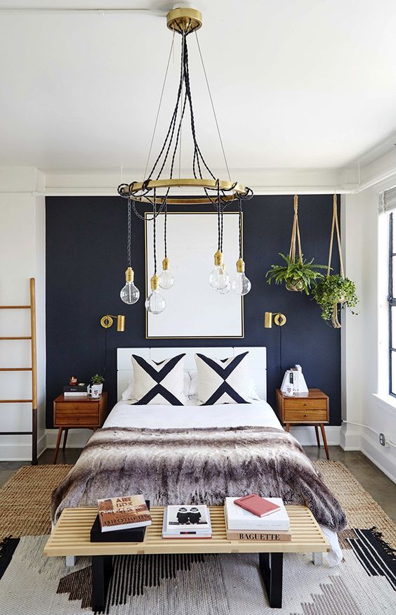 Hanging Planters Add Organic Greenery Above the Bed