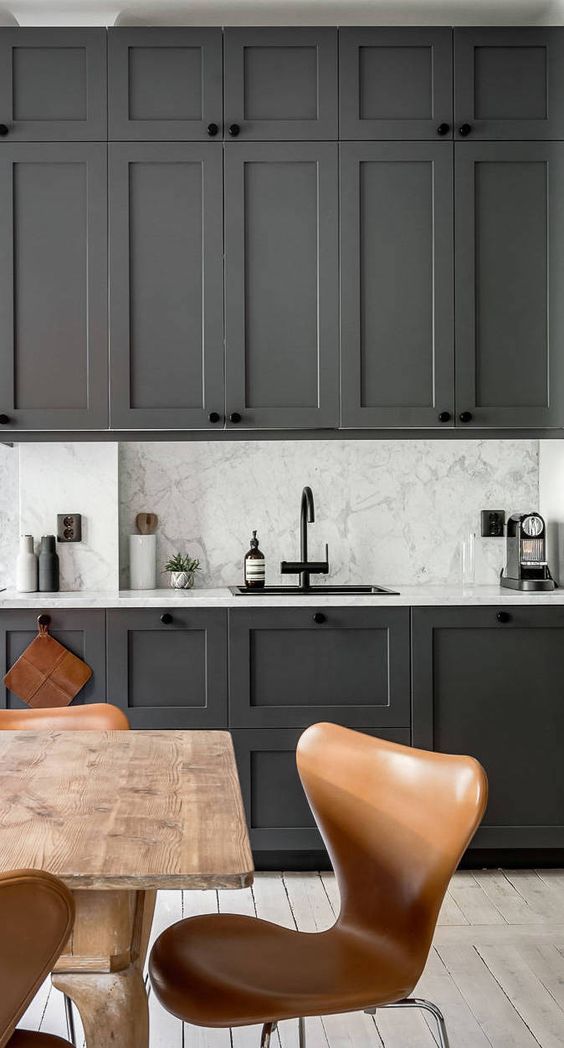 Dark Gray Shaker Cabinets With Black Hardware